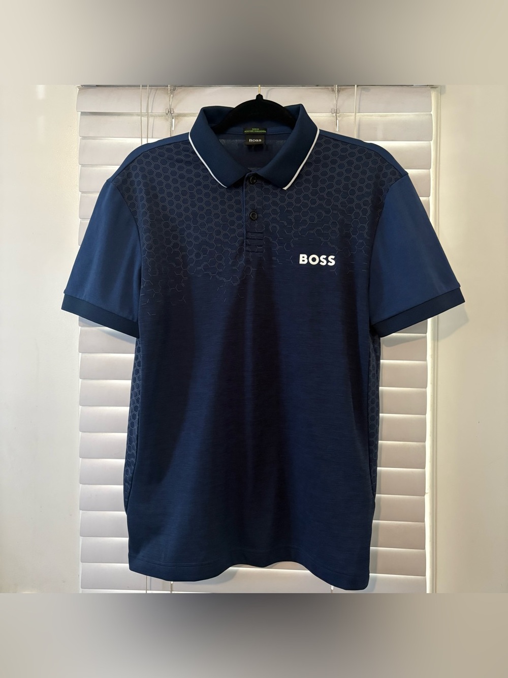 Hugo Boss BOSS Polo Shirt Men’s Medium Blue Moisture Manager Golf Performance